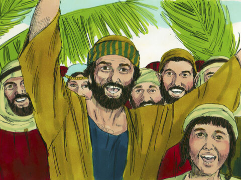 Las personas corrieron delante de Jesús gritando: “¡Hosanna al Hijo de David!” (”Hosanna” significa “Salve”). Otros gritaron: “¡Bendito Aquel que viene en nombre del Señor!” – Número de diapositiva 8