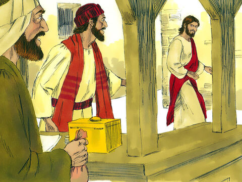 Jesús se acercó a Mateo y le dijo:<br/>–Sígueme y conviértete en mi discípulo.<br/>Mateo se incorporó inmediatamente, dejó todo y siguió a Jesús. – Número de diapositiva 3