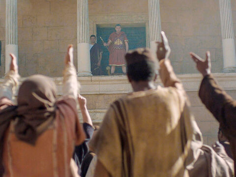 Pilato vio que la multitud se estaba descontrolando. Se lavó las manos delante de ellos y declaró: “Yo soy inocente de la sangre de este hombre. Es vuestra responsabilidad”. – Número de diapositiva 20
