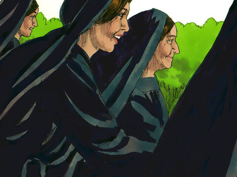 Las mujeres corrieron a decirle a los discípulos que Jesús estaba vivo. Pero los discípulos no les creyeron. Pedro y Juan corrieron a la tumba para ver lo que había sucedido. – Número de diapositiva 9