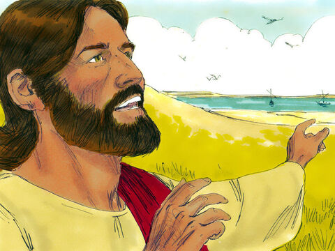 Después de un ajetreado día de enseñanza, cuando llegó la noche, Jesús les dijo a sus discípulos: 'Vayamos al otro lado del lago de Galilea'. – Número de diapositiva 1