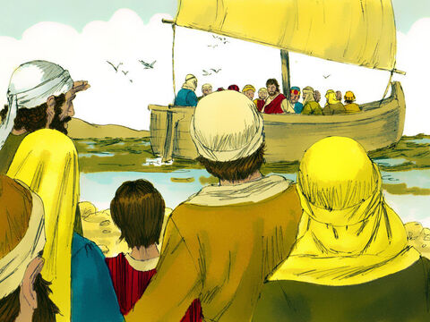 Dejando atrás a la multitud, subieron a un bote y partieron. – Número de diapositiva 2