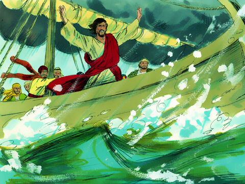 Jesús se puso de pie en el bote que se balanceaba violentamente y dio órdenes al viento y a las olas: '¡Silencio! ¡Estate quieto! – Número de diapositiva 8