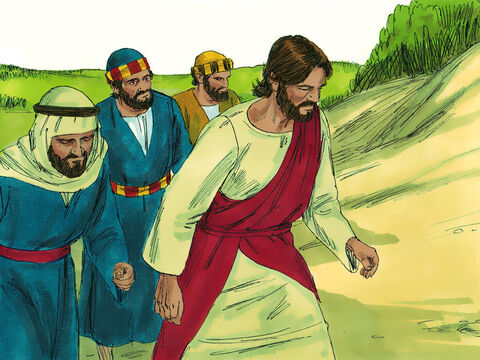 Jesús tomó a Pedro, Santiago y Juan y los llevó cuesta arriba hacia una alta montaña para rezar. Estaban solos. – Número de diapositiva 1