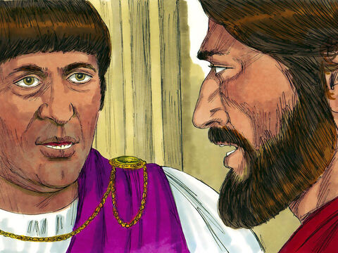 –¿Eres tú el Rey de los Judíos? –preguntó Pilatos.<br/>–Eres tú quien lo dice, no yo –respondió Jesús. – Número de diapositiva 2