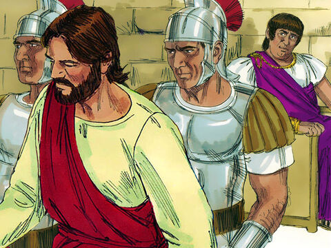 Al oír que Jesús era de Galilea, la región gobernada por Herodes Antipas, Pilatos, como sabía que Herodes estaba en Jerusalén para las fiestas, envió a Jesús para que Herodes lo cuestionara. – Número de diapositiva 6