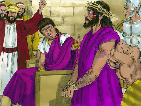 –¿Qué debo hacer con Jesús, a quién llaman el Mesías? –preguntó Pilatos.<br/>–¡Crucifícalo! –respondieron. – Número de diapositiva 14