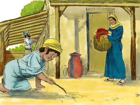 Jesús creció en el pueblo de Nazaret con su madre María y con José. – Número de diapositiva 1