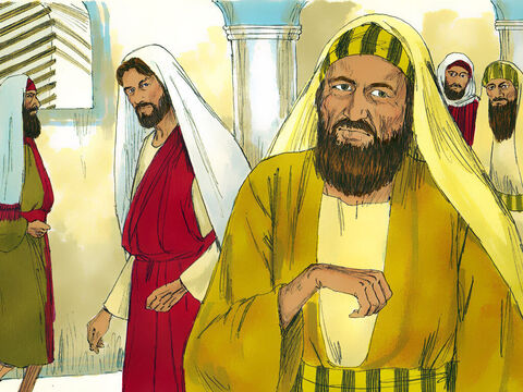 En otro Sabbat, día de descanso, Jesús entró en una sinagoga para enseñar. Había allí un hombre que tenía seca la mano derecha. Los fariseos y los maestros de la ley estaban vigilando de cerca para ver si Jesús curaba durante el Sabbat. – Número de diapositiva 5