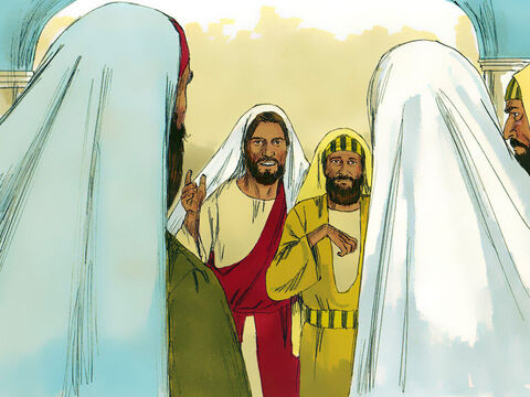 Jesús sabía lo que estaban pensando y le dijo al hombre con la mano seca:<br/>–Levántate y párate frente a todos.<br/>El hombre se paró. – Número de diapositiva 6