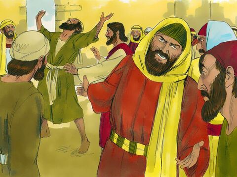 Pero los fariseos y los maestros de la ley estaban furiosos y empezaron a tramar qué harían con Jesús. – Número de diapositiva 11