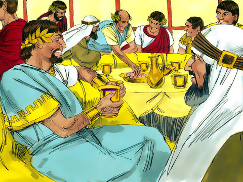 El día de su cumpleaños, Herodes Antipas dio un banquete para sus oficiales y comandantes militares de primer rango y para los principales hombres de Galilea. – Número de diapositiva 5