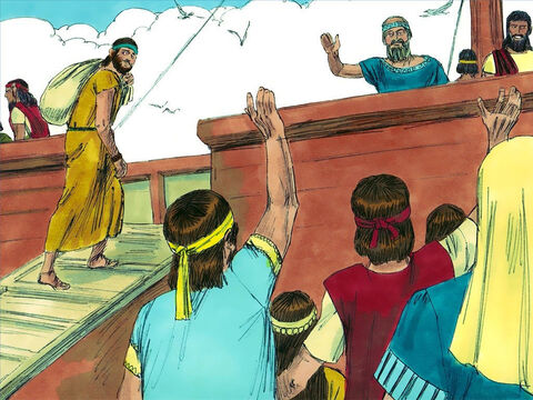 Así que, en lugar de ir a Nínive, Jonás se dirigió al puerto de Jope y se subió a un barco. – Número de diapositiva 4