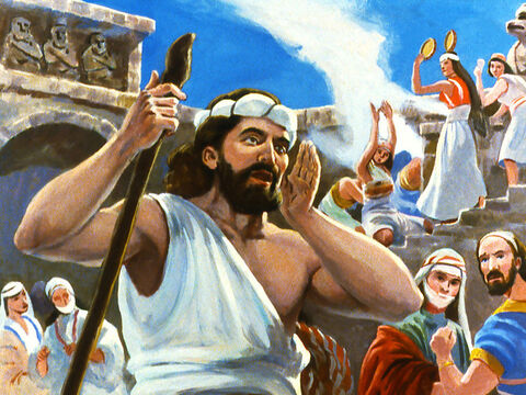 Jonás entró valientemente en la ciudad y gritó: "En cuarenta días Nínive será destruida". – Número de diapositiva 29