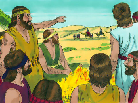 Judá le dijo a sus hermanos:<br/>–No matemos a José, sino que vendámoslo a los ismaelitas.<br/>Por lo que sacaron a José de la cisterna y lo vendieron por veinte shekels de plata a los comerciantes ismaelitas. – Número de diapositiva 13