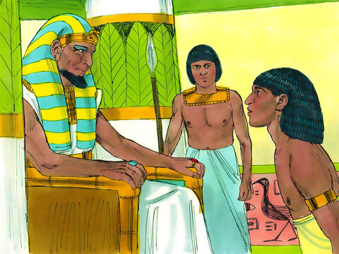 El Faraón le dijo a José:<br/>–Diles a tus hermanos que regresen rápidamente a la tierra de Canaán y traigan a tu padre y a sus familias. Les daré la mejor tierra de Egipto y comerán lo mejor que produzca la tierra. Envía carros para que los traigan aquí. – Número de diapositiva 18