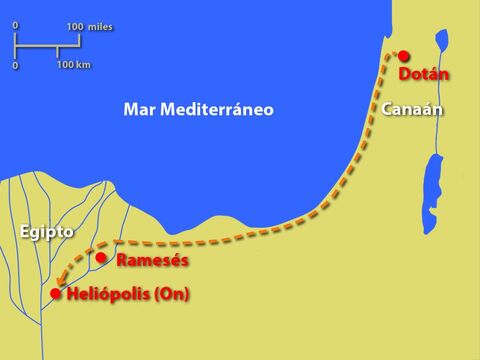 Mapa que muestra la ruta más probable hacia Egipto que tomaron los madianitas con José. – Número de diapositiva 17