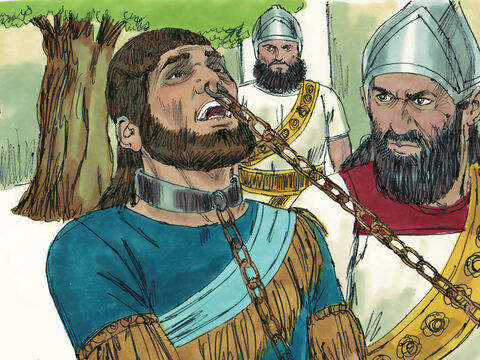 Los asirios pasaron un gancho a través de la nariz de Manasés y lo llevaron de esta forma a Asiria. – Número de diapositiva 13