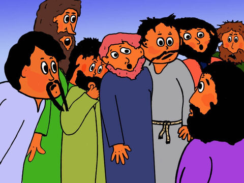 Felipe y los discípulos se quedaron sorprendidos: "Se necesitaría más de medio año de salario para comprar suficiente pan para toda esta gran multitud". – Número de diapositiva 13