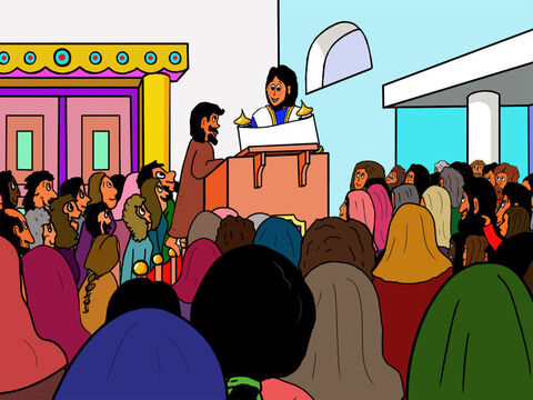 Pero cuando Jesús llegó al templo, grandes multitudes se reunieron para escucharlo. – Número de diapositiva 4