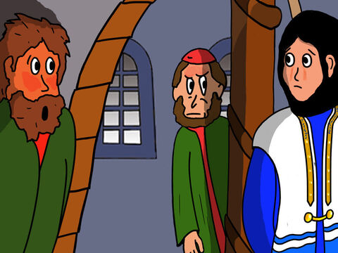 En ese momento, Jesús se volvió y miró a Pedro. Pedro recordó lo que había dicho Jesús y se avergonzó tanto que salió del patio. – Número de diapositiva 37