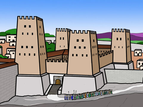Pilato vivía con 600 soldados romanos en la gran fortaleza de Antonia, que estaba situada justo al lado del templo de Jerusalén. Jesús fue llevado durante la madrugada a ver a Pilato. – Número de diapositiva 4