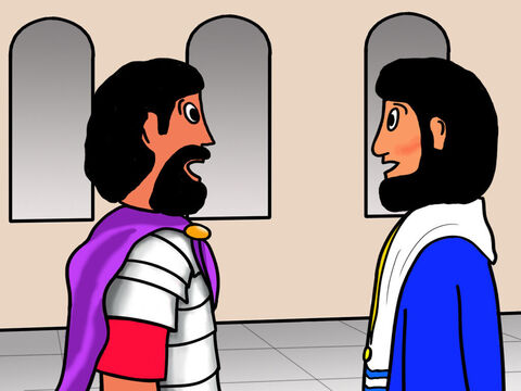 Pilato llevó a Jesús adentro y le preguntó si era el rey de los judíos. Jesús respondió: "Mi reino no es de este mundo". – Número de diapositiva 6