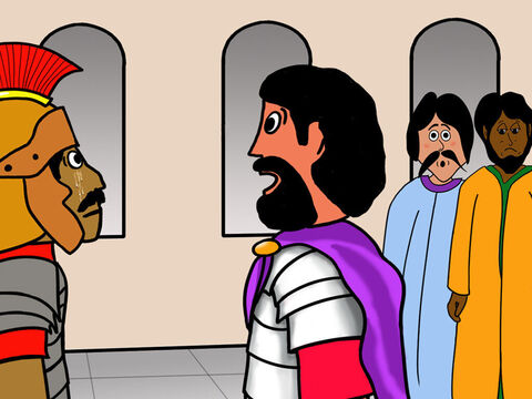 Esa noche Nicodemo y José de Arimatea fueron a Pilato y le preguntaron si podían enterrar el cadáver de Jesús.<br /> Pilato se sorprendió de que Jesús ya estuviera muerto y llamó a un oficial que le contó todo lo que había pasado. – Número de diapositiva 36