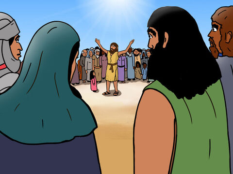Después de un tiempo, muchos oyeron hablar de Juan en el desierto y fueron a él para escuchar cómo Dios quería que amaran. – Número de diapositiva 4
