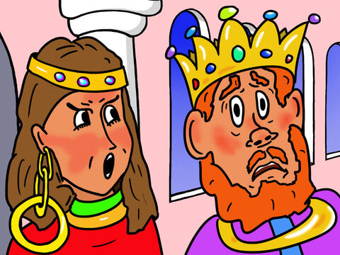 Cuando regresaron a su castillo, Herodías gritó que Herodes debía enviar soldados y arrestar a Juan y ponerlo en prisión. Herodes no quería hacer eso porque sabía que la gente respetaba a Juan como un verdadero profeta de Dios. – Número de diapositiva 19