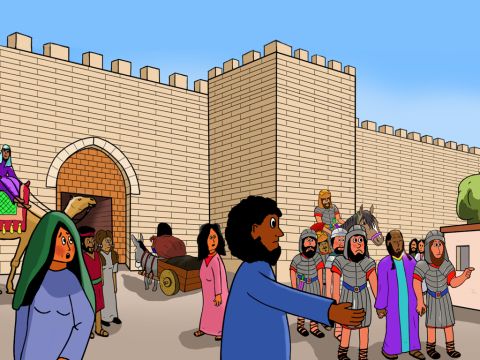 Condujeron a Pablo por la Calle Derecha, la calle principal de Damasco (tenía 1.560 metros de largo y 24 metros de ancho). A Pablo se le permitió quedarse en la casa de un hombre llamado Judas. – Número de diapositiva 8