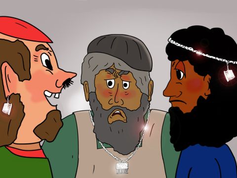 Los demás plateros también perdían ventas y estaban muy enojados. “Es ese predicador Pablo quien nos está haciendo perder dinero. ¡Está diciendo que ignoren a la mundialmente famosa diosa Diana, cuyo gran templo está aquí en Éfeso!” – Número de diapositiva 23