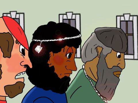 Así que todos abandonaron el teatro rápidamente, y quienes más lo encontraron vergonzoso fueron Demetrio y los demás plateros, todos muy avergonzados. Tuvieron que detenerse o serían llamados a rendir cuentas ante el gobierno romano por provocar un motín. – Número de diapositiva 32