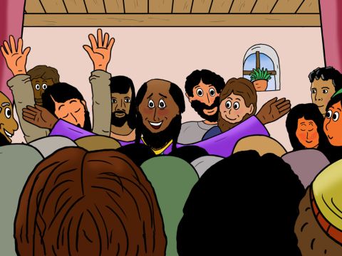 Era hora de que Pablo dejara a sus amigos en Éfeso y predicara sobre Jesús en otros lugares. Dio a los cristianos mucho ánimo y consuelo para continuar sirviendo fielmente al único Dios vivo que creó el cielo y la tierra. Les animó a seguir compartiendo la buena nueva de Jesucristo, nuestro Salvador, y a confiar en Él para la vida eterna. – Número de diapositiva 33