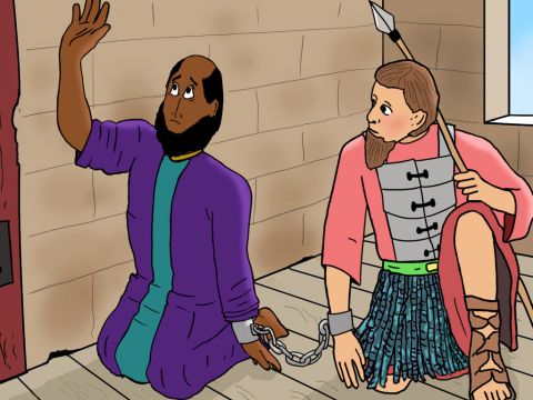 Bajo arresto domiciliario, Pablo estuvo encadenado a un guardia todo el tiempo, incluso cuando oraba a Dios. – Número de diapositiva 9