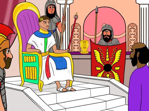 Tras unos dos años de arresto domiciliario en Roma, Pablo tuvo que comparecer ante el emperador Nerón. Pablo le habría hablado de Jesús. La mayoría cree que Pablo fue absuelto, ya que no había cometido ningún delito y luego viajó a España para predicar sobre Jesús. – Número de diapositiva 26