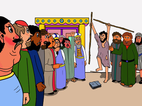 Al día siguiente, todo el gran consejo de líderes judíos se reunió para interrogar a Pedro y Juan. El sumo sacerdote gritó: – Número de diapositiva 9