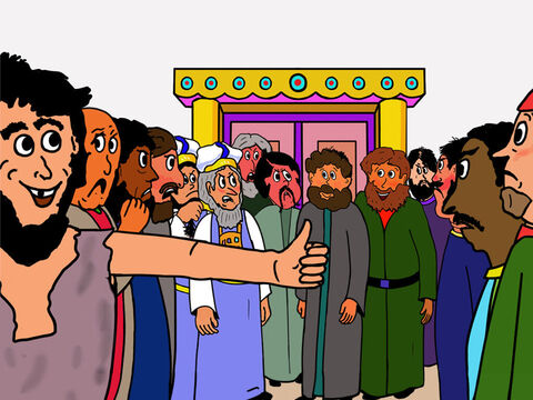 ¡Pero Pedro y Juan respondieron que debían obedecer a Dios más que a los hombres! Tenían que seguir hablándole a la gente acerca de Jesús. – Número de diapositiva 14