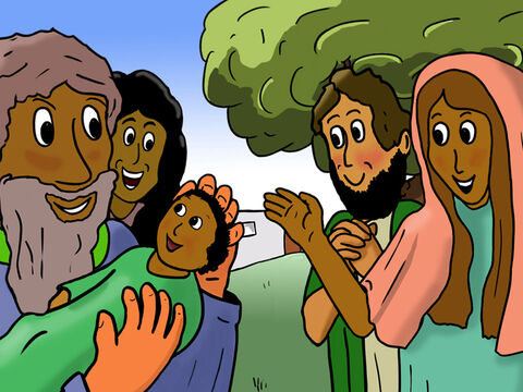 Los hijos de Noé se llamaron Sem, Cam y Jafet y ahora tenían muchos hijos junto con sus esposas. Todos estaban muy felices por cada nuevo ser humano que nacía. – Número de diapositiva 3