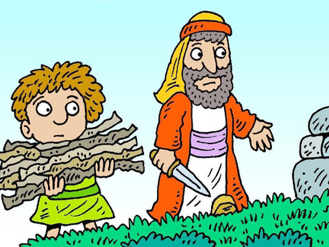 Isaac ayudaba a obtener la leña para el fuego y preguntó  “¿dónde está el cordero para el holocausto?” Abraham le respondió: “Dios proveerá un cordero, hijo mío”. – Número de diapositiva 5