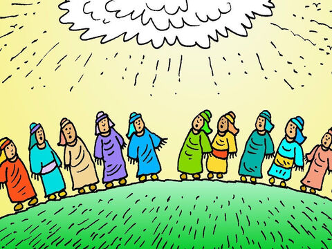 Los discípulos estaban muy sorprendidos y se quedaron mirando hacia arriba. ¡Habían visto con sus propios ojos a Jesús subir al cielo! – Número de diapositiva 6
