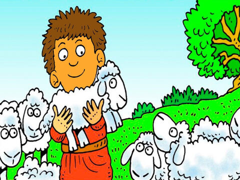 Adán y Eva tuvieron dos hijos. Abel, el hermano menor, amaba a sus ovejas. Tomó un cordero para ofrecérselo a Dios. – Número de diapositiva 2