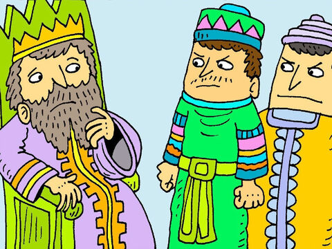 Daniel había roto el mandato del rey. El rey estaba muy triste, sabía que le habían engañado. “El Dios de Daniel cuidará de él”, dijo el rey. – Número de diapositiva 6