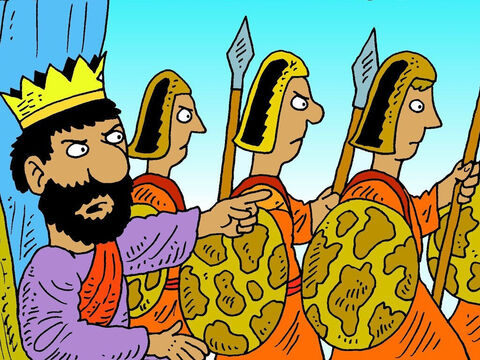 El rey Saúl sentía celos de David. Un día, se enteró de dónde se escondía David y tomó tres mil soldados para ir a capturarlo. – Número de diapositiva 2