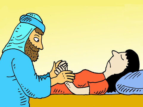 Jesús entró en la habitación donde la niña yacía muerta. La tomó de la mano y le dijo: "Niña, a ti te digo que te levantes". – Número de diapositiva 6