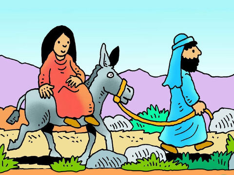 Tardaron cerca de tres días para llegar a Belén y María iba a lomos del burro. Fue un viaje lleno de baches y María debió estar muy cansada y muy incómoda. – Número de diapositiva 5