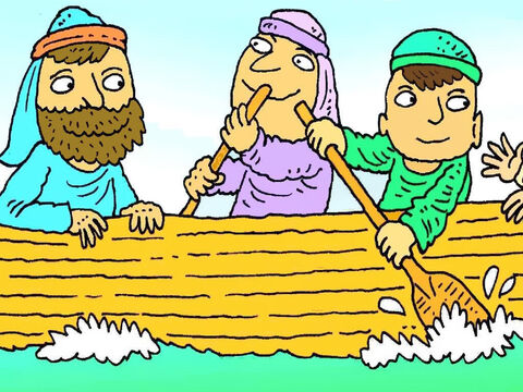 Una hermosa tarde, Jesús y algunos de sus amigos subieron a una barca para remar por el lago. – Número de diapositiva 2