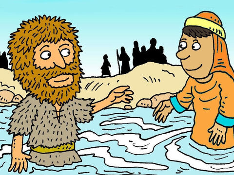 Esas personas iban al río Jordán y Juan los bautizaba en el agua como una manera de mostrar que iban a hacer lo bueno y lo correcto a partir de ese momento. – Número de diapositiva 5