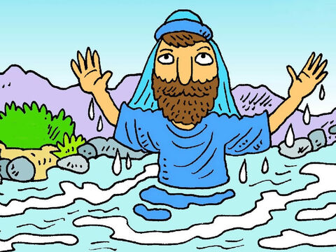 Entonces Juan bautizó a Jesús en el río Jordán. Cuando Jesús salió del agua, se oyó la voz de Dios que decía: "Este es mi Hijo. Lo amo tanto. Estoy muy contento con Él". – Número de diapositiva 8