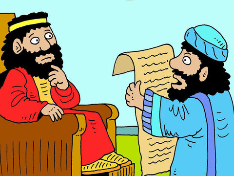 Hilcana, el sumo sacerdote, entregó el viejo pergamino al siervo del rey Josías y éste le leyó a Josías las leyes de Moisés y los Diez Mandamientos. – Número de diapositiva 4